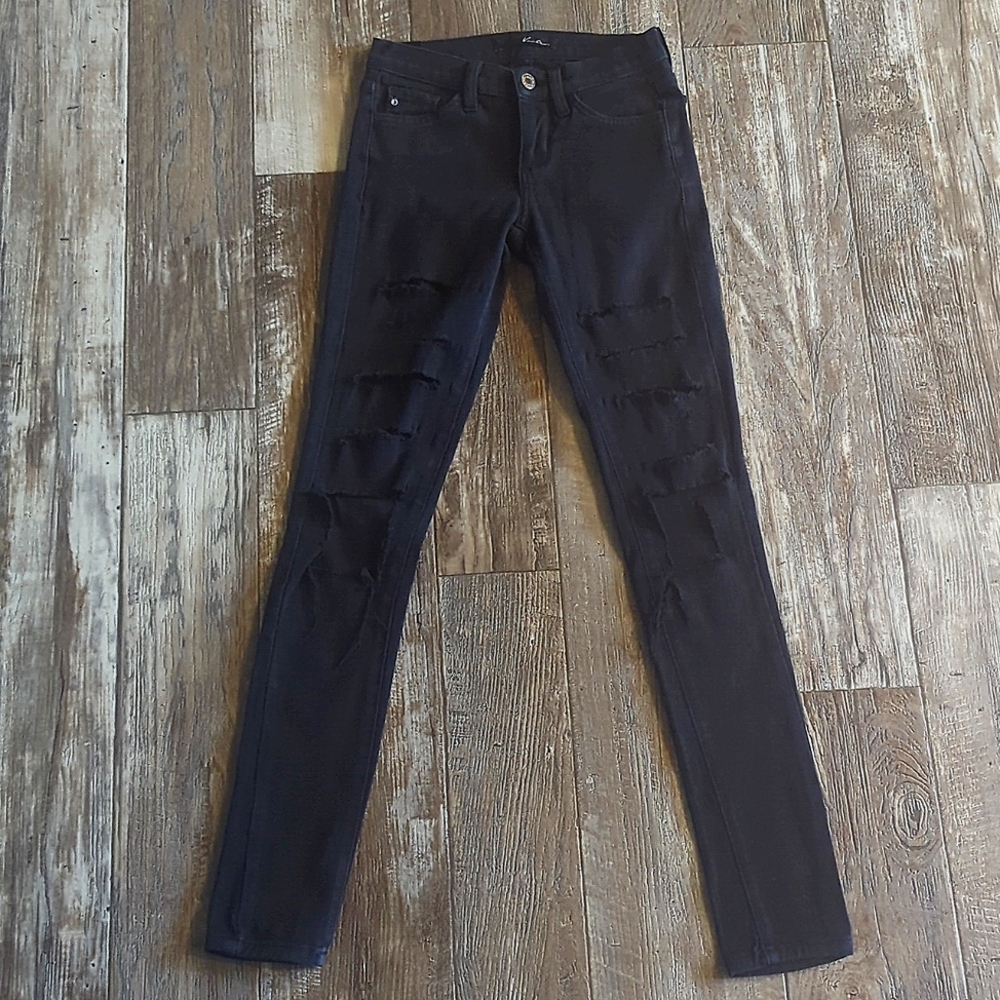 KANCAN High Rise Skinny destroyed stretch jeans black denim sz 23 The Buckle euc
